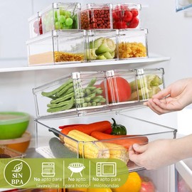 Ausein Juego de 14 Organizadores de Refrigerador, Contenedores de Acrilico de Nevera Transparentes con Tapas, Recipientes para Congelar Alimentos sin BPA para Frutas y Verduras, para Cocina