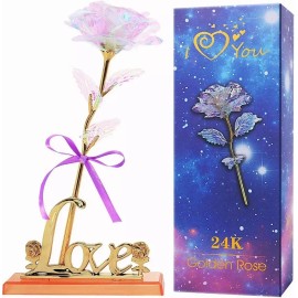 GOGOX Rosa Flor Artificiales Luz Led+base+bolsa Amiga Novia Regalo
