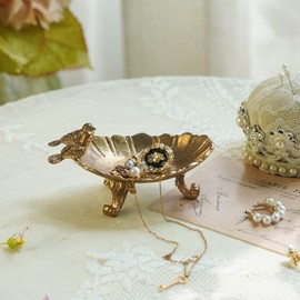 NIKKY HOME Vintage Gold Ring Holder Jewelry Dish, Antique Birds Trinket Display Decorative Metal Tray Bowl Classy Birthday Christmas Gifts for Women