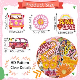 Qpout Pack of 17 Hippie Patches Iron on Vintage Patches Groovy Boho Peace Sign Embroidered Repair Decoractive Patches Kit for Sewing on Clothes Backpack Jackets Jeans Shirt DIY Crafts