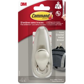 Command Metallhaken Forever Classic, gebürstetes Nickel - 1 Metallhaken und 2 Klebestreifen - Zum Aufhängen von Taschen und Kleidung - Haken für Wand oder Tür, ohne Bohren, hält bis zu 2,2 kg