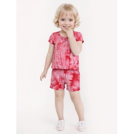 Baby Toddler Summer Short Pajamas Set Viscose Tie Dye Kids 2pcs Cool Sleepwear PJs Set (Rose Red,1-2T)