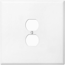 Oversized Metal Outlet Plate 5.5” Jumbo 2 Gang Duplex | White Extra Large Double Gang Single Centered Receptical Cover (White, Outlet)