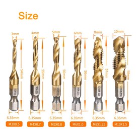 Eyech 6Pcs Titanium Combination Drill and Tap Bit Set, Metric Drill Tap Bits Screw Tapping Bit Tool 1/4" Hex Shank 3 Functions in 1