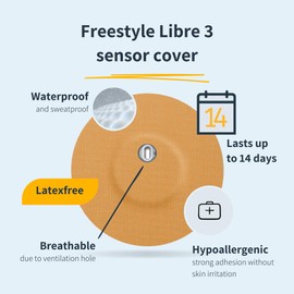 MySweetStitch - 10 x Freestyle Libre 3 Plasters with Ventilation Hole - Made in Germany | Skin-friendly, Waterproof, Breathable | Outer Diameter 60 mm, Inner Diameter 6 mm | Round | Tape Pastel