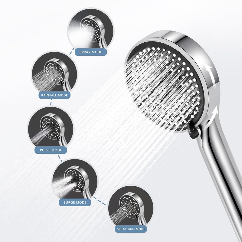 Netinpeater Universal Shower Head, Hand Shower with 5 Jet Types,