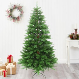 5FT Thick Artificial Christmas Tree with PE+PVC Mixed Branches, 1200+ Tips Snow Flocked Pine,UV Resistant for Outdoor Indoor Offices Home Holiday Christmas Decor