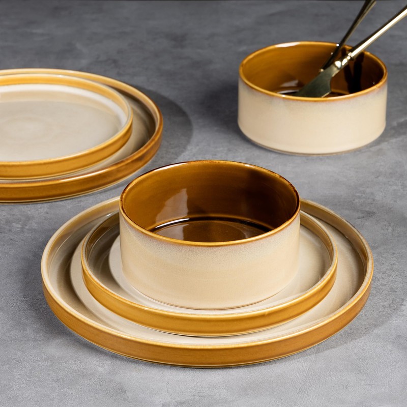 LERATIO Ceramic Dinnerware Sets for 4,Round Reactive Glaze Ceramic Plates