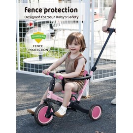 newyoo Tricycle for Toddlers 1-3, Toddler Bike, 5 in 1 Trike with Push Handle, Christmas and Birthday Gift and Toy for Girls, Convert to Baby Balance Bike, Pink, TR008