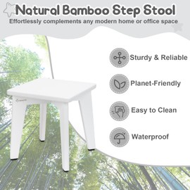 StrongTek Bamboo Step Stool for Kids and Adults, Sturdy and Versatile Short Foot Stool for Bathroom, Kitchen, Bedroom, Compact 10-inch Small Wood Stool, Plant Stand (White)