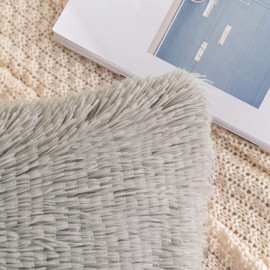 EMEMA Fluffy Cushion Covers Faux Fur Throw Pillow Covers Grey Soft Decorative Square Cute Pillow Plush Case For Livingroom Sofa Bedroom 16 x 16 Inch 40 x 40 cm Pack of 2