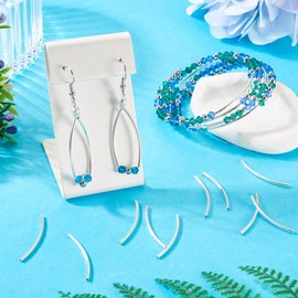 Cheriswelry 10Pcs Curved Tube Beads 30mm Sleek Twist Noodle Beads 925 Sterling Silver Plated Long Tube Spacer Bead for DIY Memory Wire Bracelet Necklace Anklet Jewelry Making