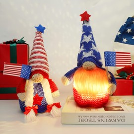 Ameter 2 Pack Gnome Push, 4th of July Patriotic Glowing Gnome Decorations with American Flag for Veterans Day Gifts, Independence Day Holiday Decor