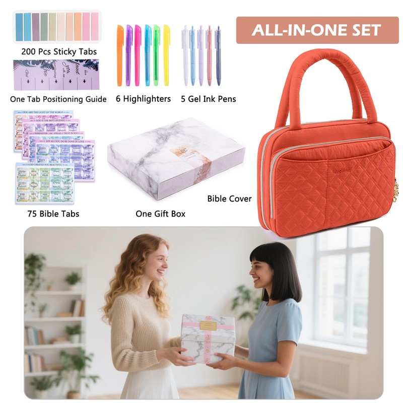 APOFFICE Quilted Bible Cover with Highlighters & Bible Tabs –