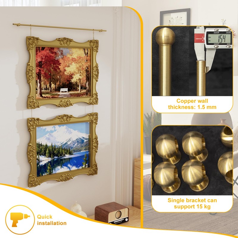 27.6in Brass Gallery Rail, Picture Rail Hanging System with Chain