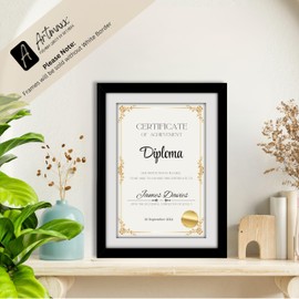 Artmaxx A4 Black Photo Frame, for Graduation Certificates and A4 Pictures, for Table Top or Wall Mount, Transparent, Non-breaking Acrylic Glass Front, Solid Wood