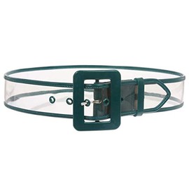 Women's 2" Wide Color-Trimmed Patent Leather Transparent Jelly Clear Belt, Dark Green | L/XL - 40"