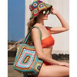 Knitted Shouder Bags for Women Crochet Handbag Colorful Summer Totes Oversized Woven Top Handle Purse