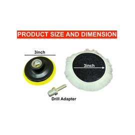 Lambswool Polishing Pads Sheepskin Buffing Pads, 7 Piece Set. Includes 5 Lambs Wool Cutting Pads with Hook, 1 Backing Plate and 1 Drill Attachment - Wool Buffs (3 Inch)