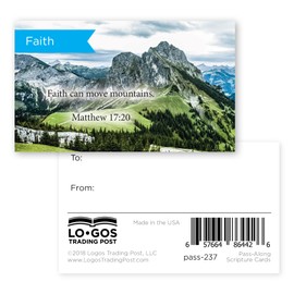 Pass It On Scripture Cards, Faith, Matthew 17:20, Pack of 25 Inspirational Bible Verse Wallet Cards for Devotional, Bible Study, & Memorization, Small Christian Greetings for Encouragement