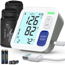 Blood Pressure Machine Upper Arm, 3 Size Cuffs Included, Small 7"-9", Medium 9"-17" and Extra Large XL Cuff 13"-21", Accurate Automatic Digital BP Monitor Home Use, Large Backlit LCD, 3 Users