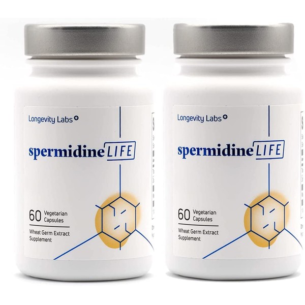 spermidineLIFE® Natural Supplement, Wheat Germ Extract with High Spermidine Content and Zinc for Cell Renewal, 60 Capsules, Pack of 2