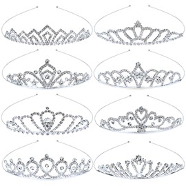 inSowni 8 piezas decorativas de princesa deslumbrante diamantes de imitación plateados, tiara de metal plateado, diadema de corona para fiesta de cumpleaños, graduación, nupcial, boda, para mujeres, niñas, novias, damas de honor, adolescentes y niños, Me