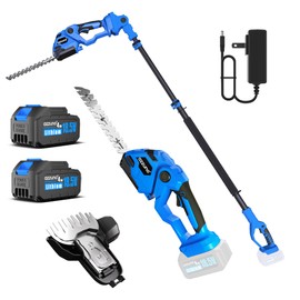 AZZUNO Cordless Hedge Trimmer, 2-in-1 Electric Grass Shears Shrubbery Trimmer with Battery (with Extension Pole)