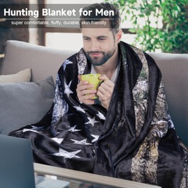 NHBTGSF Men Camo Deer Blanket, Hunting Blanket Deer Hunting Gifts for Men, Camouflage USA Flag Blankets for Men, Hunting Decor for Room Bed Sofa 60"x 80"