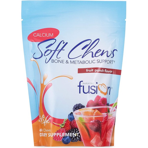Bariatric Fusion 500mg Calcium Citrate & Energy Soft Chew Fruit Punch Flavor for Bariatric Surgery Patients Including Gastric Bypass and Sleeve Gastrectomy, 60 Count, Sugar Free, Made in The USA