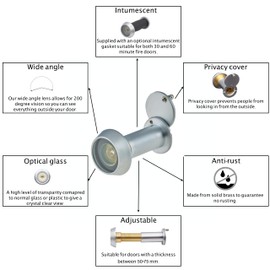 Door Viewer Satin Chrome Peephole Wide Angle 50-75mm Thick Doors