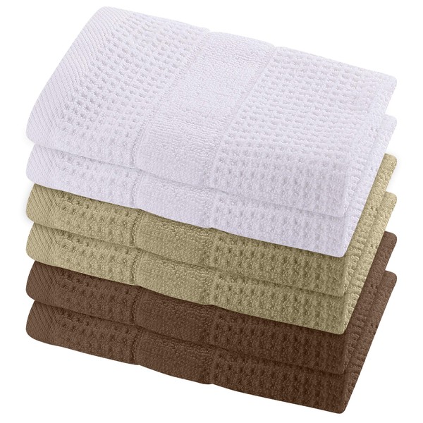 GREEN LIFESTYLE 12x12 inches Waffle Weave Washcloths 6 Pack, Soft, Durable, Highly Absorbent and Luxurious (Beige)