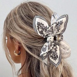 R.Queen Hair Clip Bow Hair Claw Ribbon Hair Clip Hair Clip Hair Claw Large Hair Clip Large Bohemian Style Hair Clip Cashew Flower Bow Knot Cashew Flower Bow Knot Korean Style (Double Sided)