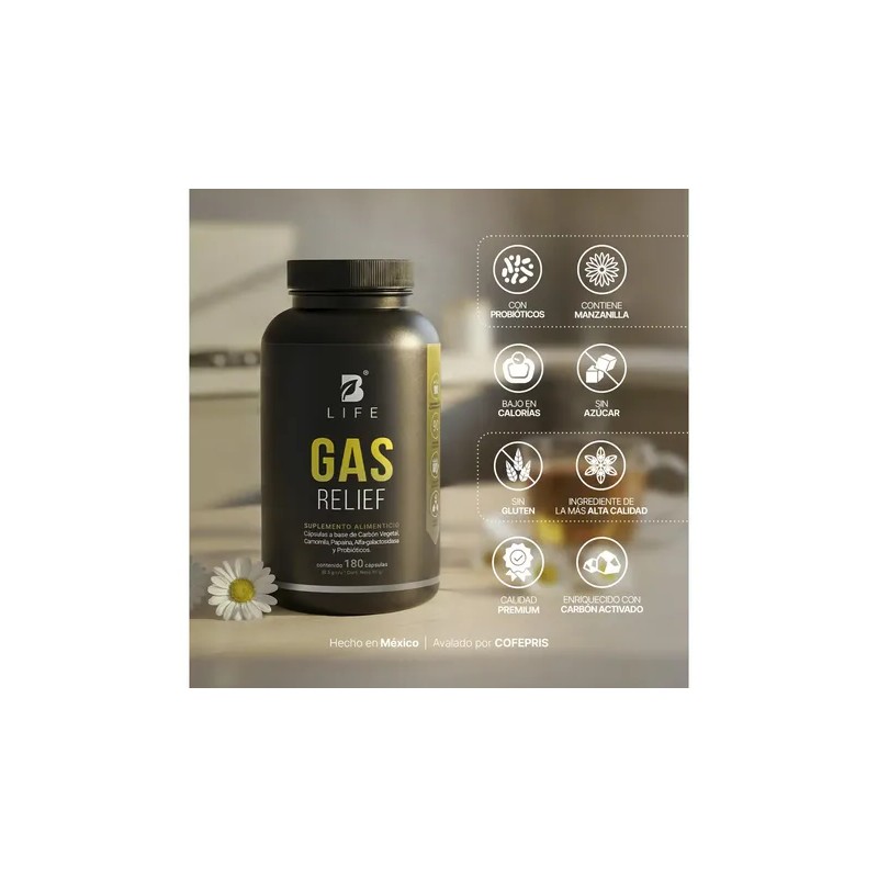 Gas Relief con 180 Cápsulas | Carbón Activado, Enzimas y