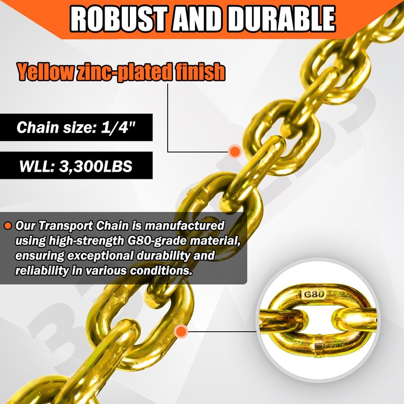 YATOINTO G80 1/4 Inch x 12 Foot Chain Tow Chain