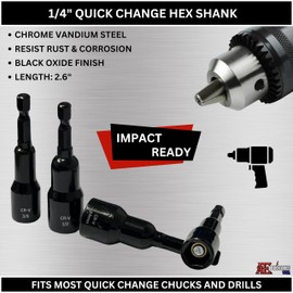 ATE Pro. Tools - 12 Piece Magnetic Nut Driver Set, SAE & Metric, 1/4" Hex Shank, Quick-Change, Premium Impact Power Hex Nut Driver Drill Bit Master Kit, SAE 1/4" to 9/16", Metric 8-14mm, Cr-V Steel