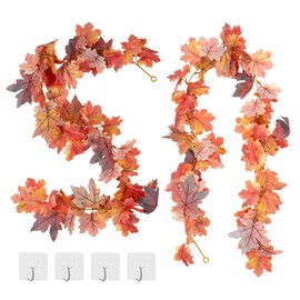 IPLNTS 2 Pack Fall Garland 5.7ft/Piece 3D Artificial Fall Leaves Garland Hanging Vine Fall Decorations for Home Fall Maple Leaf Garland for Mantle Thanksgiving Christmas Fireplace Outdoor Porch Decor