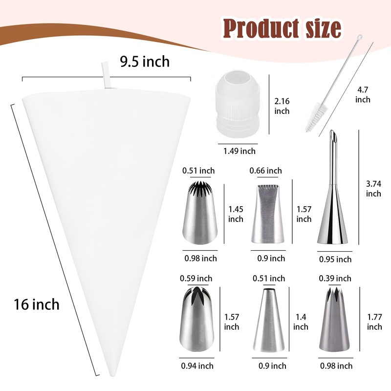 9-Piece Reusable Piping Bags and Tips Set- Cotton Baking Kit