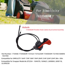 Risforth1734506SM Throttle Choke Cables Dual Control Assembly Compatible with Briggs Stratton Baron Simplicity 16HP-23HP 38In -50In 1734506 1727223 1734505SM 1727223SM 1921950 1721950 5048943