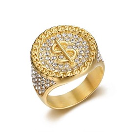 Fanshu Stainless Steel US Dollar $ Rings Gold Money Symbol Rich Millionaire Luxury Zircon Full Bling Hip Hop Rings for Men Women Friends Couple Gift Fashion Jewelry (11)