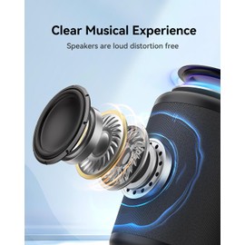 LENRUE Small Portable Bluetooth Speaker with Lights, TWS Stereo Surround Sound, Type C Powered, Bluetooth 5.3, AUX TF Card Input, Wireless for Outdoor Home, Coolest Gifts (Black)