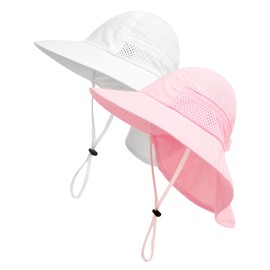 XIAOHAWANG Baby Sun Hats Toddler UPF 50+ Hat for Girl Boy Beach hat Kid Bucket Cap Infant Summer Caps Neck Flap (CA/US, Age, 2 Years, 6 Years, Pink+White)