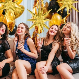 Gold Star Balloons 6 Star Foil Mylar Starburst Balloons Cone Spike Explosion Giant 22 Inch Star Balloons Party Decorations Supplies for Christmas Birthday Party Bachelorette Party Disco Party