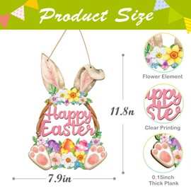 Easter Decoration Wooden Wreath for Front Door, Happy Easter Spring Door Sign Decoration - Spring Welcome Decor for Indoor Outdoor Wall, Door, Fireplace, Party - Happy Easter Home Decoration