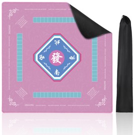 KUIRAN Mahjong Mat for Table, Noise Reduction Non-Slip Mat 31.5*31.5 Inch Mahjong Table Mat with Rules for Poker, Board Games Table Mat, Card Games, Tile Games, Dominoes(Pink)