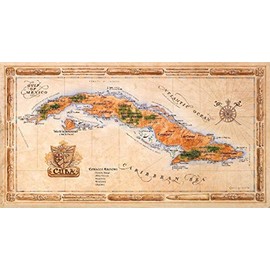 One Treasure Limited Antique Vintage Old World Caribbean Cuba Island Map