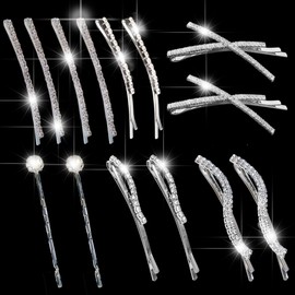 16 Pieces Rhinestone Studded Alloy Hair Clips, Twisted Sparkling Barrettes, Vintage Glitter Hairpins for Teens Ladies Birthday Party Anniversary Celebration(Silver)