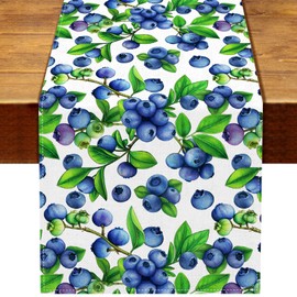 Vohado Watercolor Blueberry Table Runner Sweet Berry Fruit Wedding Birthday Party Decoration Dining Room Home Kitchen Island Decor