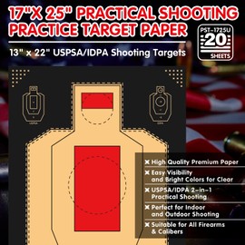 USPSA Shooting Targets, 17x25 Inch, 150gsm Kraft Paper, Background Black - 20/Pack, One Crease, in Bags, Targets for Pistol, Rifle, Indoor & Outdoor Shooting Range