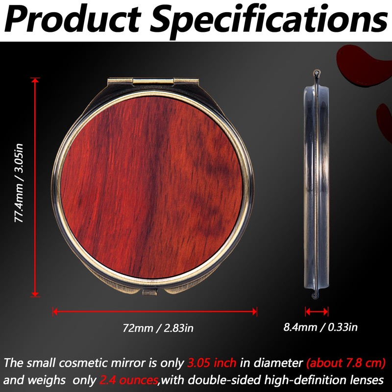 Wooden Surface Metal Frame Round Travel Mirror
